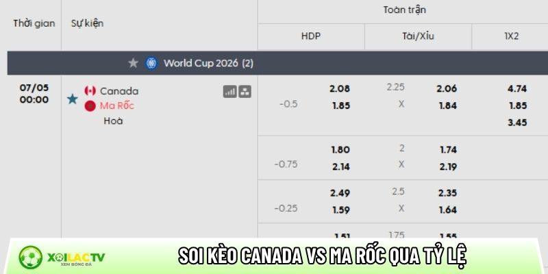 Soi kèo Canada vs Ma Rốc qua tỷ lệ